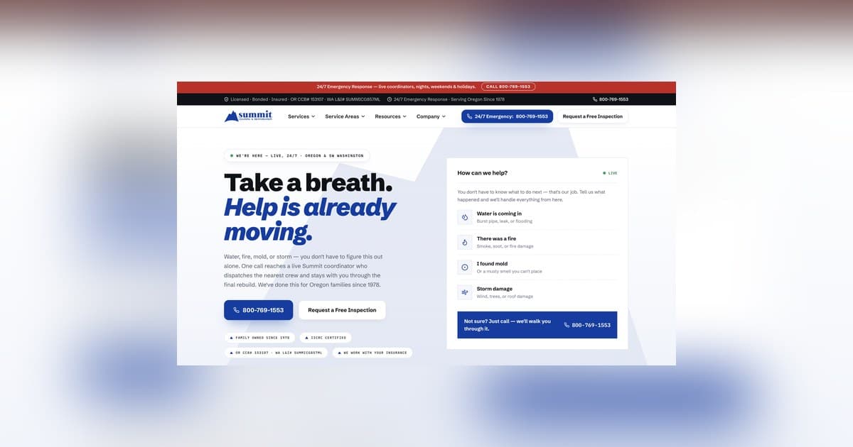 Summit Cleaning & Restoration lance un site web redessiné avant la saison humide de l'Oregon