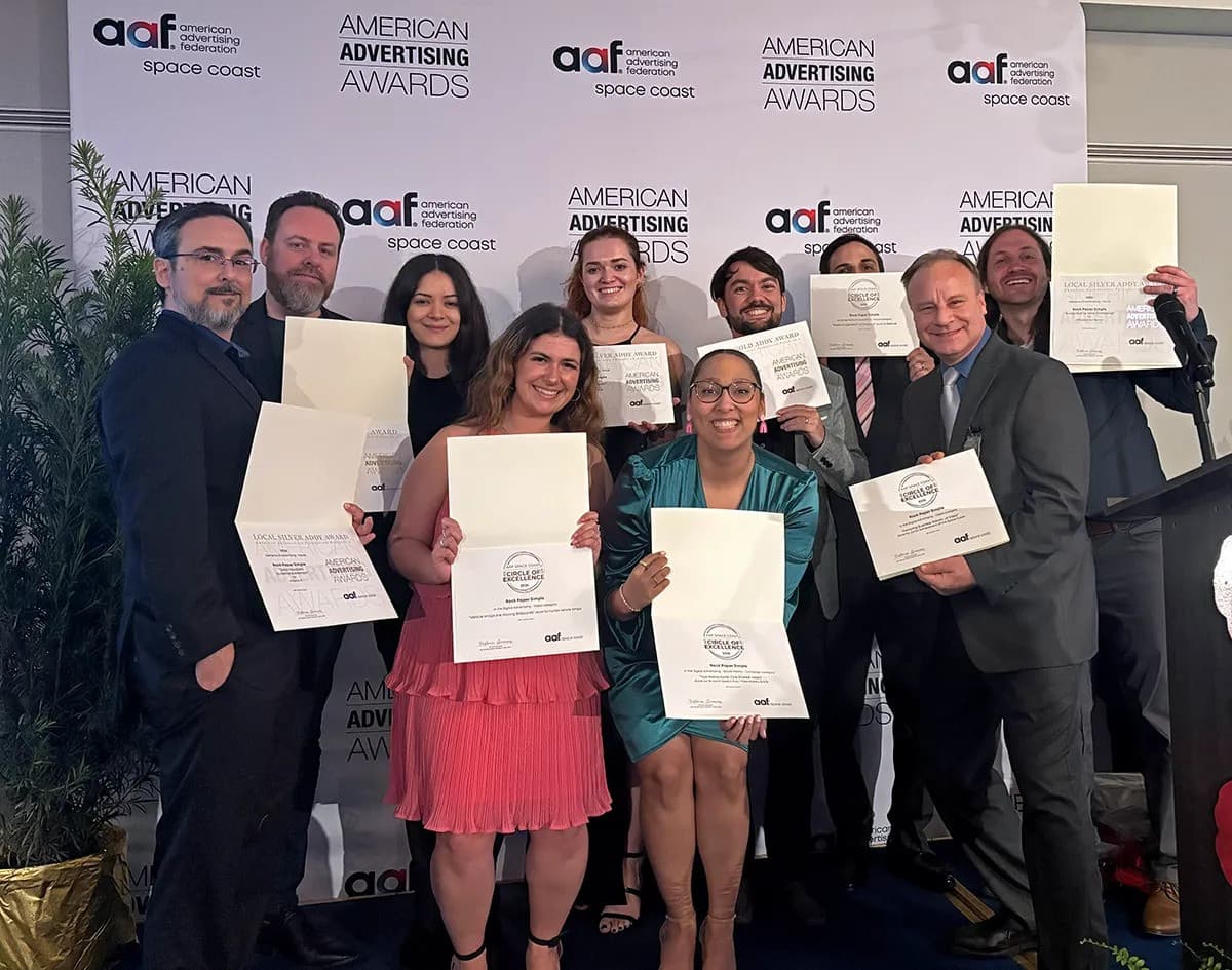 Rock Paper Simple remporte 10 prix ADDY lors du Gala AAF Space Coast 2026, marquant un succès créatif après son acquisition