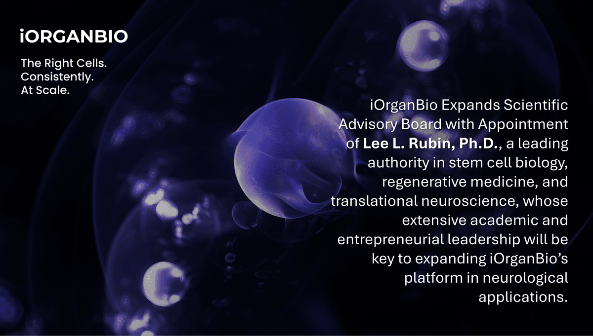 iOrganBio nomme l'expert en cellules souches Lee L. Rubin à son conseil consultatif scientifique