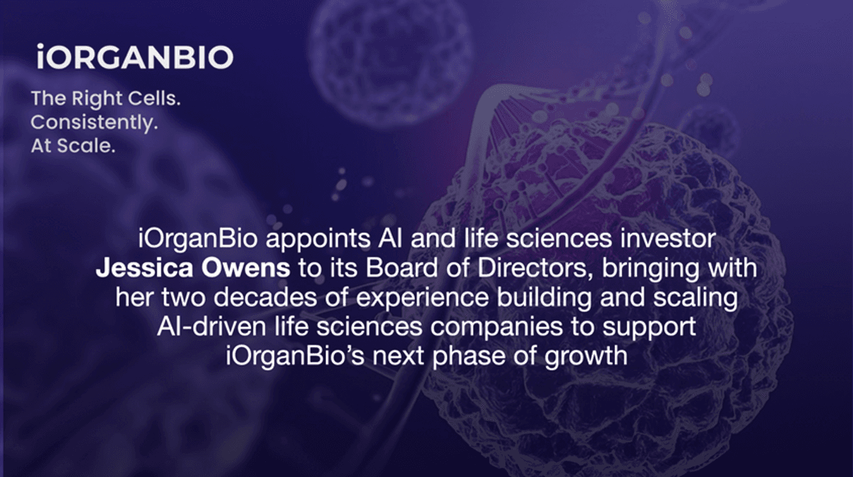iOrganBio nomme Jessica Owens, investisseuse en IA et sciences de la vie, à son conseil d'administration