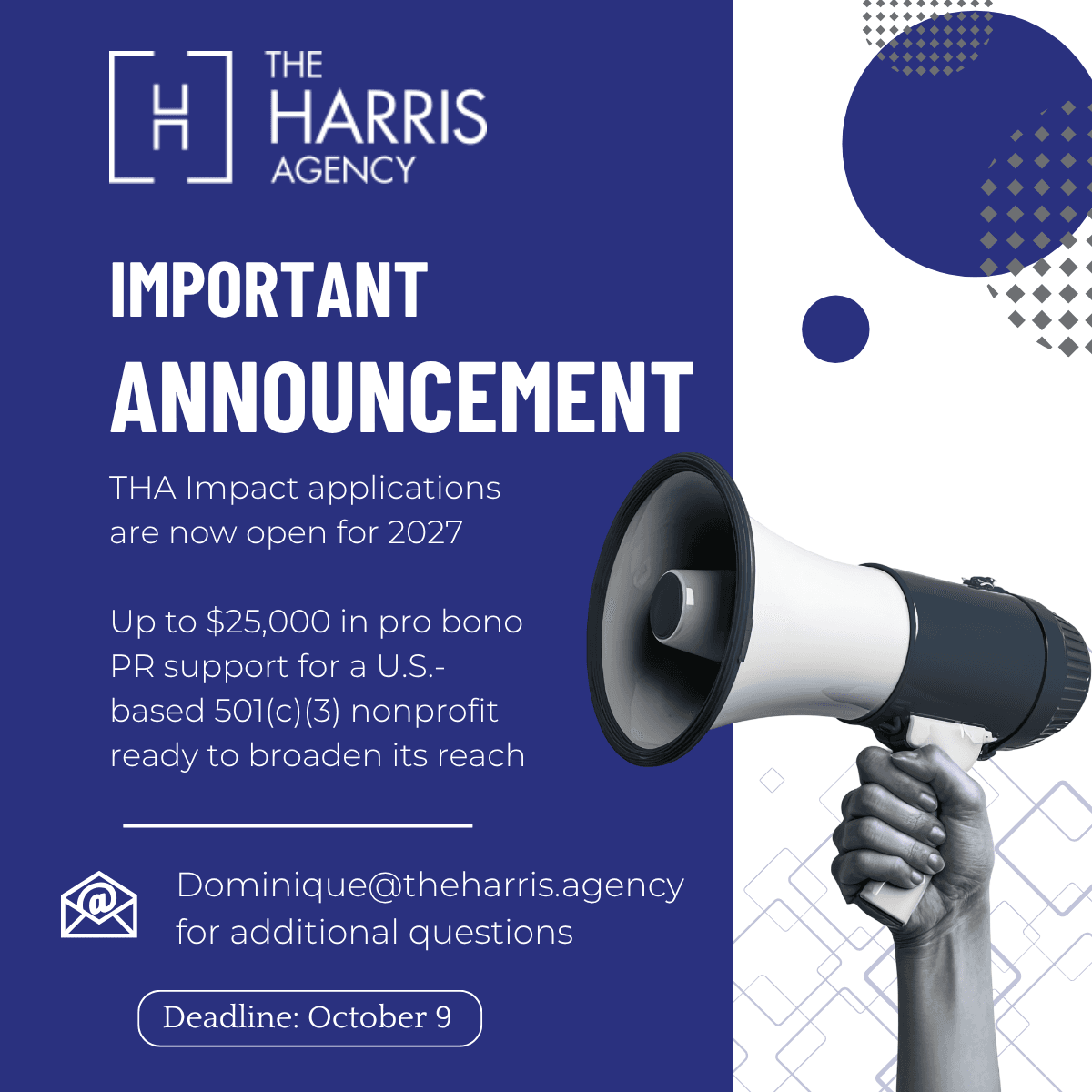 L'agence Harris ouvre les candidatures pour sa subvention de communication pro bono 2027