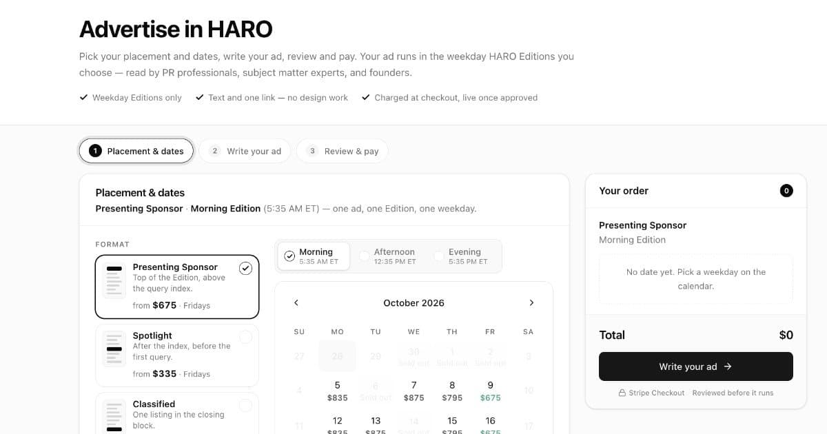 HARO lance la publicité en libre-service pour sa newsletter de demandes de journalistes