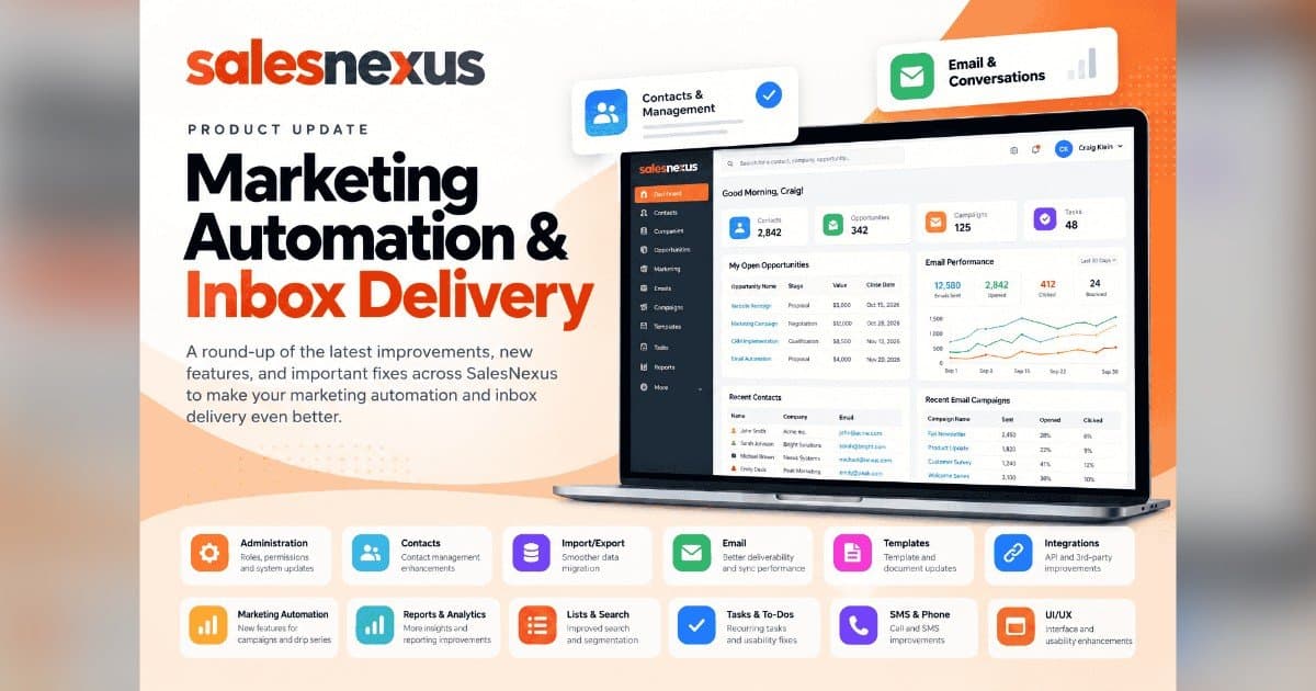 SalesNexus publie une mise à jour pour améliorer la délivrabilité des e-mails et les flux de travail CRM